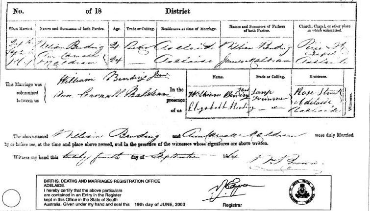 William and Ann's marriage certificate