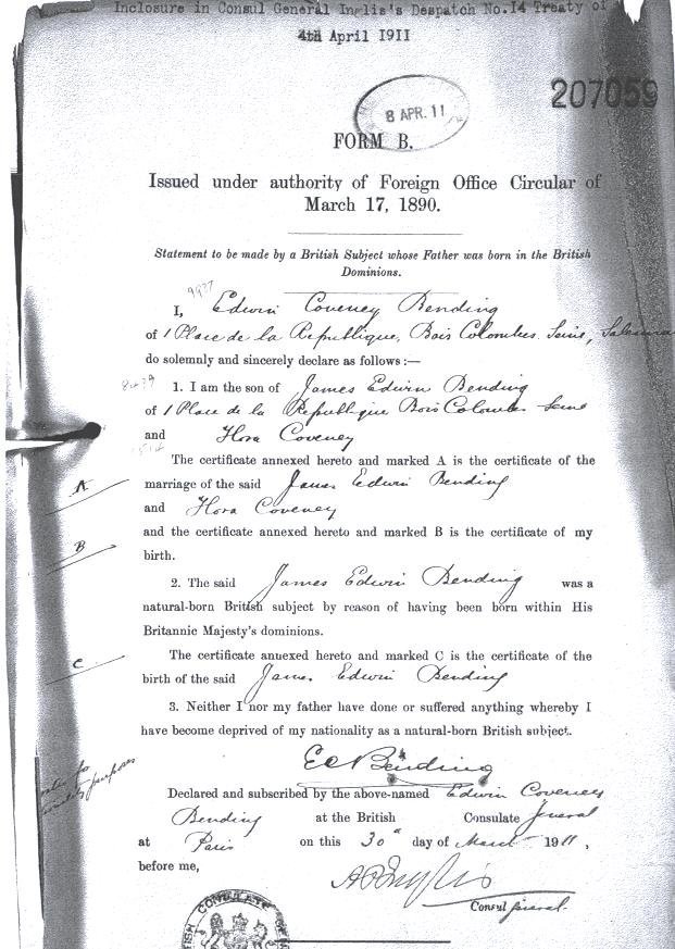 Application for certificate of British Origin